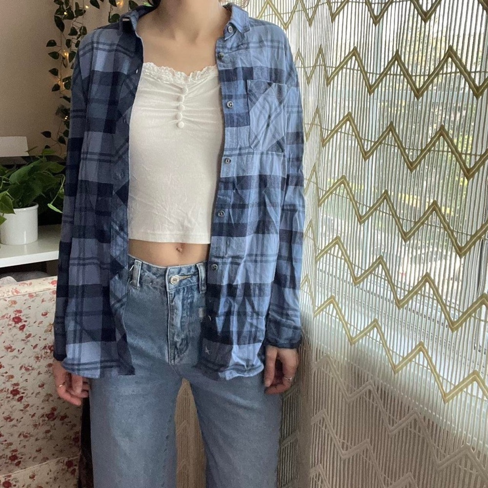 Eddie Bauer Blue Plaid Flannel Shirt